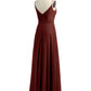 Vestidos largos de chiffon con tirantes finos y escote en corazón Terracota