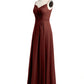 Vestidos largos de chiffon con tirantes finos y escote en corazón Terracota Tallas Grandes