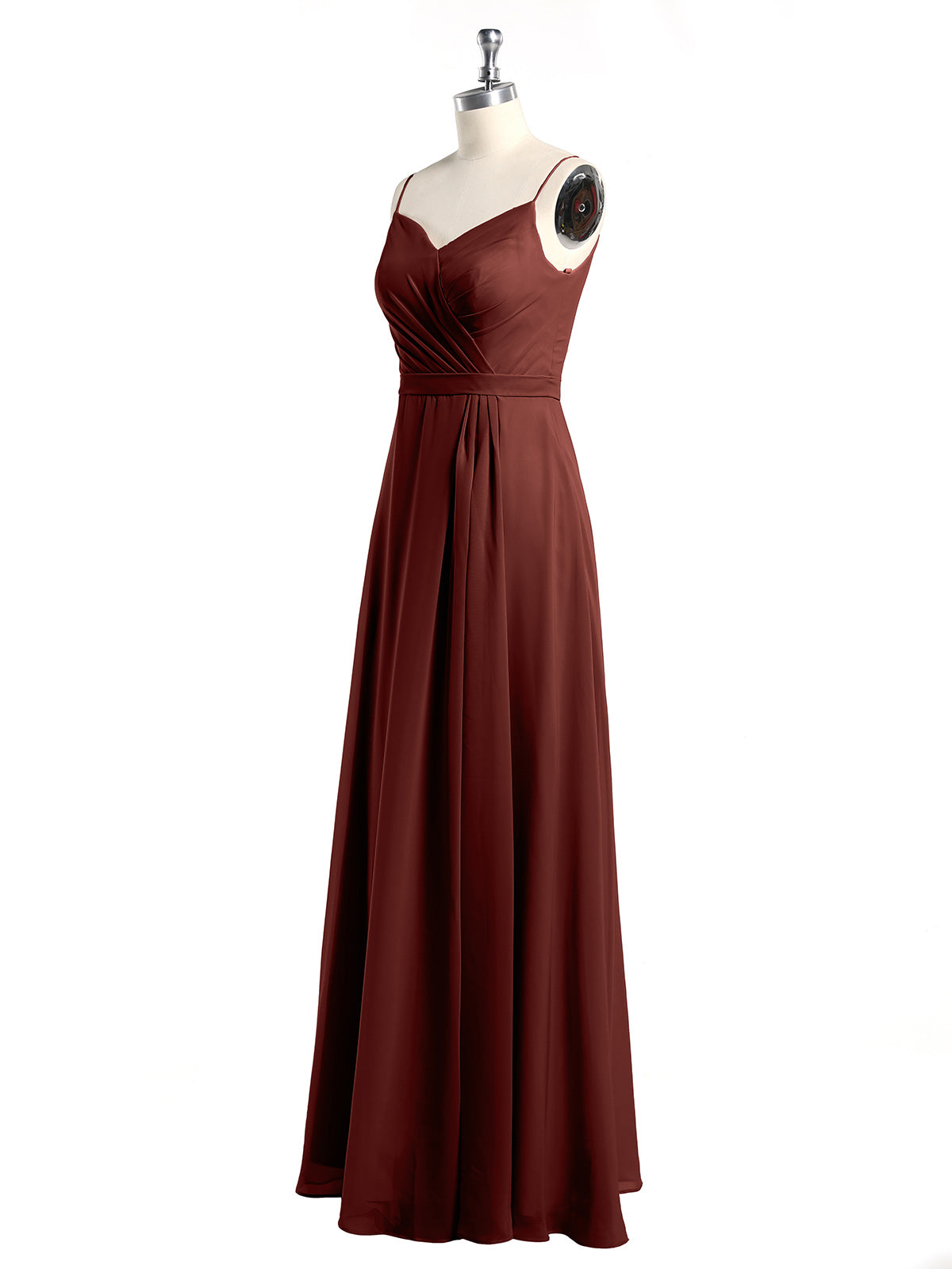 Vestidos largos de chiffon con tirantes finos y escote en corazón Terracota Tallas Grandes