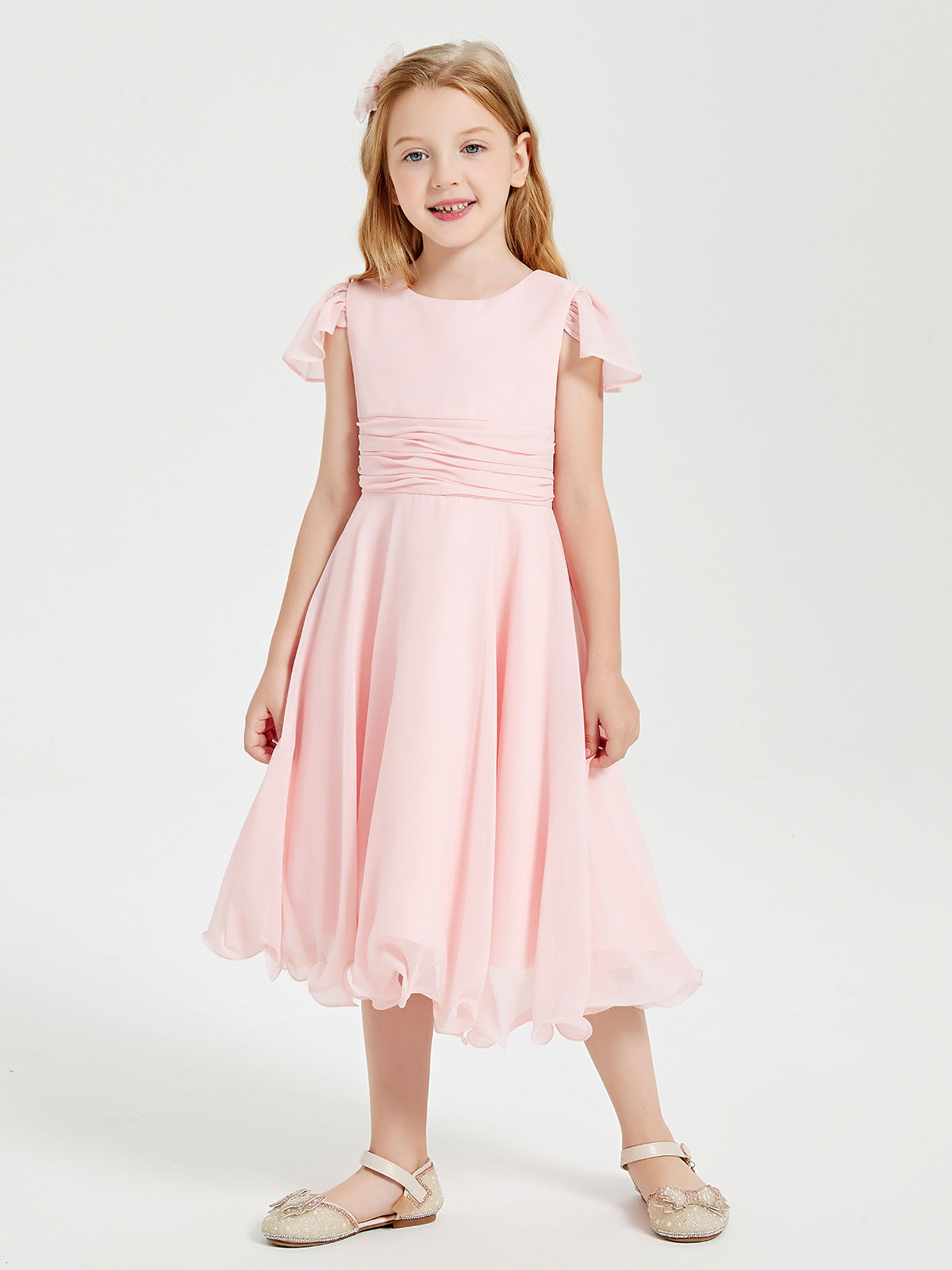 Vestidos De Dama De Honor Junior De Chifón A La Altura De Té Rojo