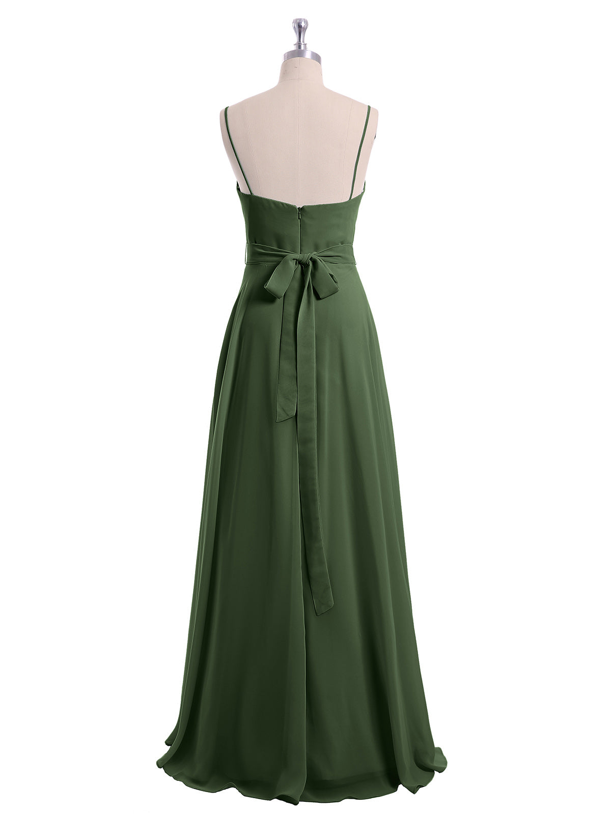 Vestido de chiffon con tirantes finos y escote en corazón Verde Oliva Tallas Grandes