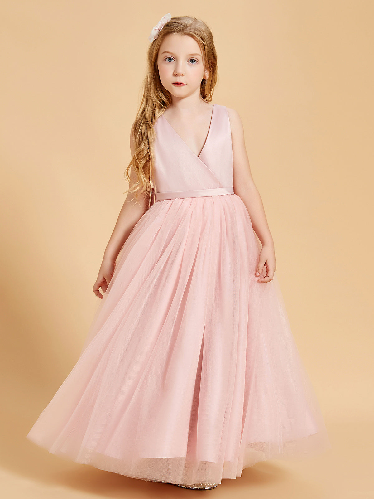 Vestidos De Dama De Honor Junior De Tul Con Parte Superior De Satén Turquesa
