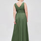 Vestidos largos de chiffon con escote en V hasta el suelo Verde Oliva Tallas Grandes