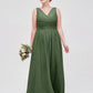 Vestidos largos de chiffon con escote en V hasta el suelo Verde Oliva Tallas Grandes