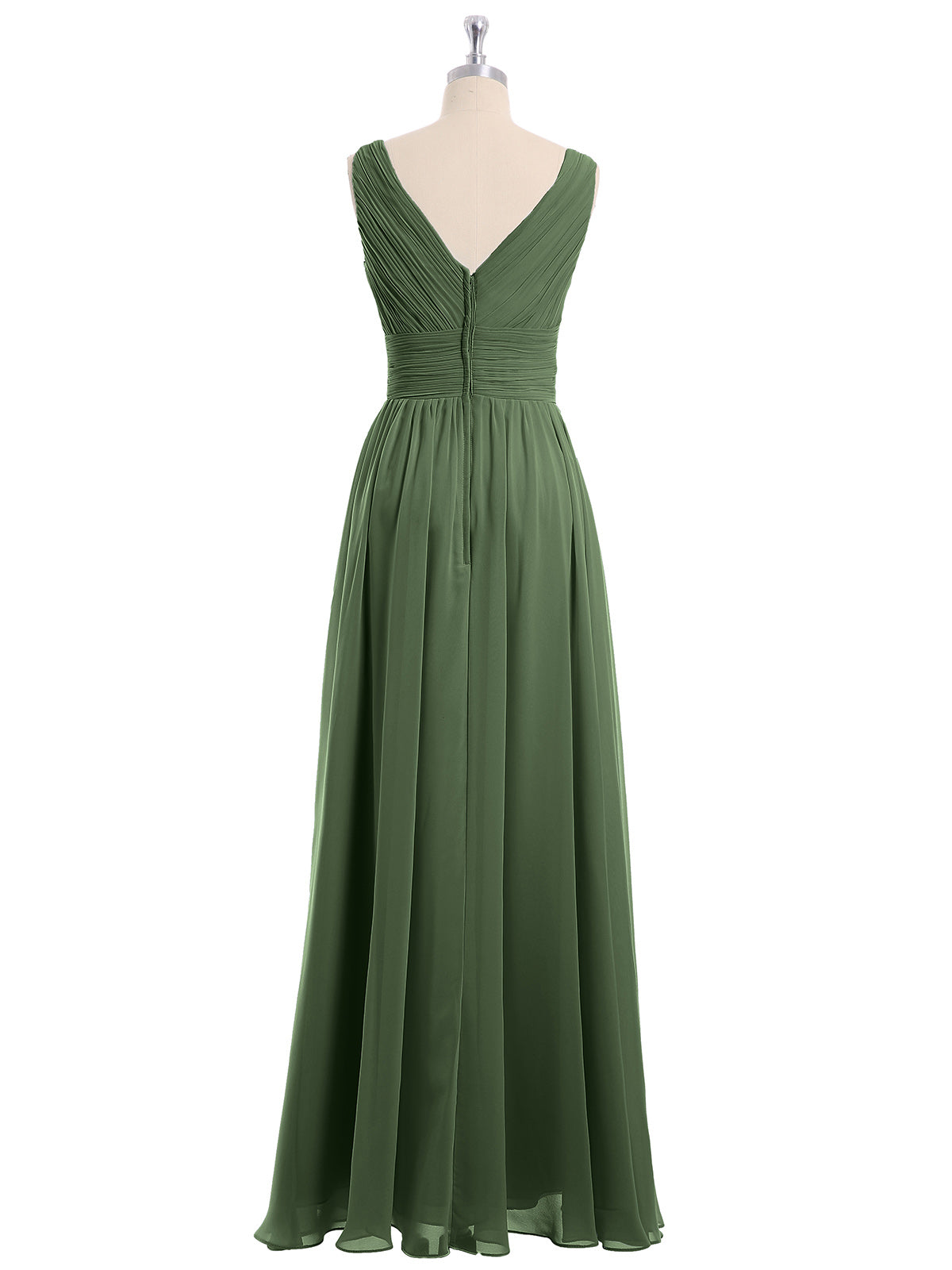 Vestidos largos de chiffon con escote en V hasta el suelo Verde Oliva Tallas Grandes