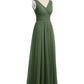 Vestidos largos de chiffon con escote en V hasta el suelo Verde Oliva Tallas Grandes