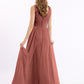 Vestidos largos de chiffon con escote en V hasta el suelo Terracota
