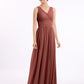 Vestidos largos de chiffon con escote en V hasta el suelo Terracota