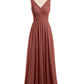 Vestidos largos de chiffon con escote en V hasta el suelo Terracota