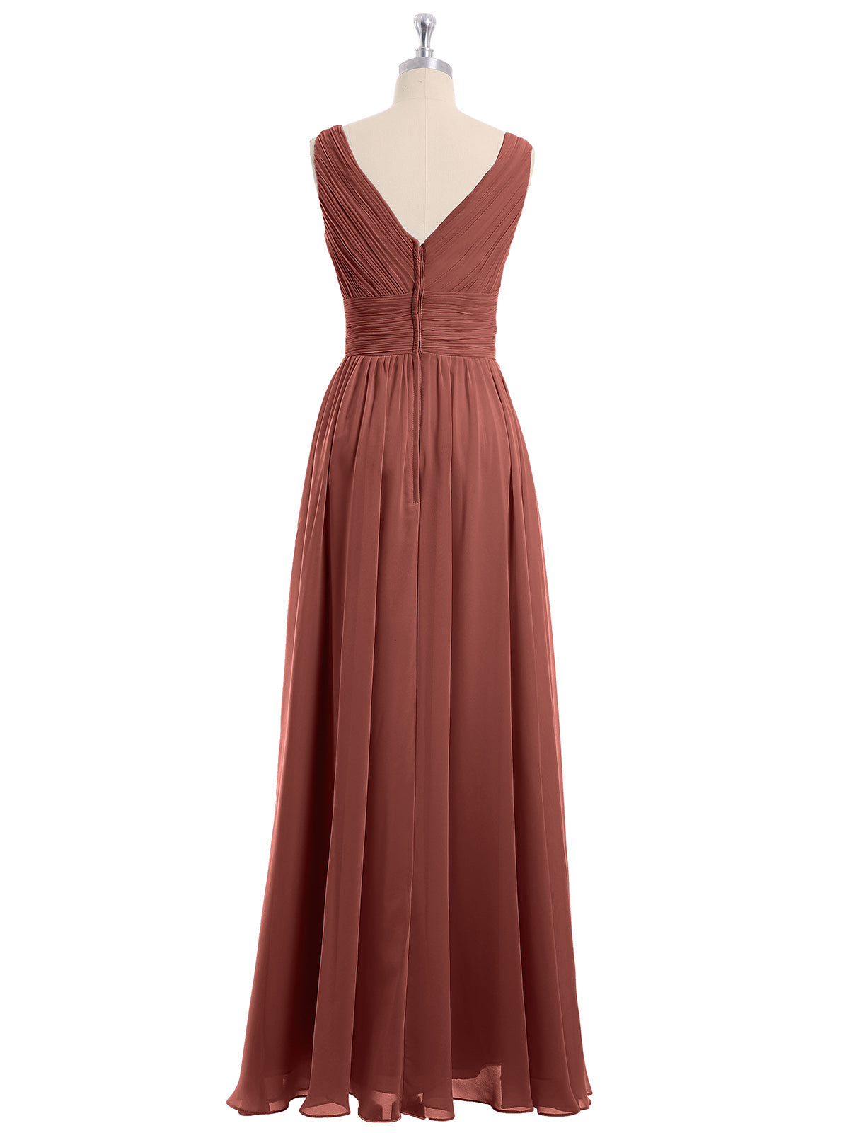 Vestidos largos de chiffon con escote en V hasta el suelo Terracota