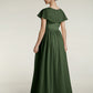 Vestidos largos de chiffon con mangas cap y abertura Verde Oliva