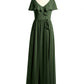 Vestidos largos de chiffon con mangas cap y abertura Verde Oliva