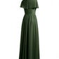 Vestidos largos de chiffon con mangas cap y abertura Verde Oliva