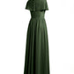Vestidos largos de chiffon con mangas cap y abertura Verde Oliva Tallas Grandes