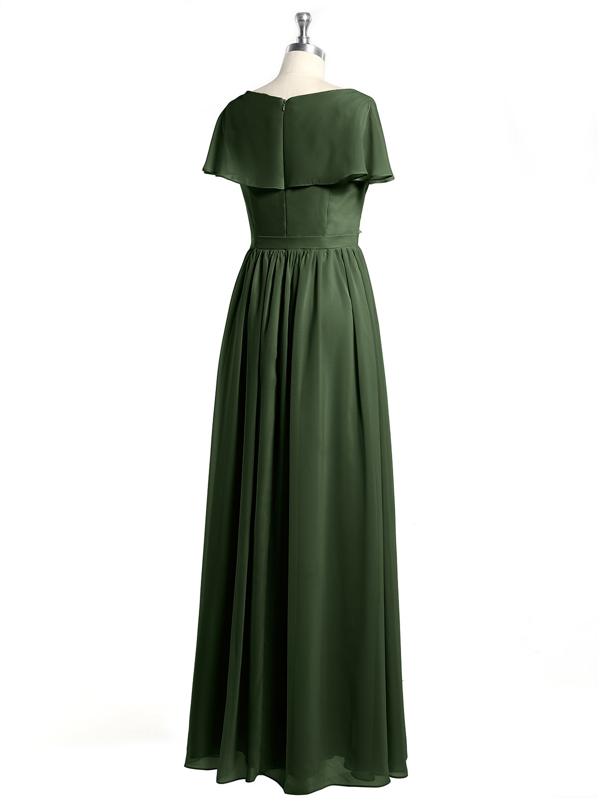 Vestidos largos de chiffon con mangas cap y abertura Verde Oliva Tallas Grandes