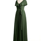 Vestidos largos de chiffon con mangas cap y abertura Verde Oliva
