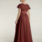 Vestidos largos de chiffon con mangas cap y abertura Terracota