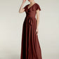 Vestidos largos de chiffon con mangas cap y abertura Terracota