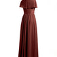 Vestidos largos de chiffon con mangas cap y abertura Terracota