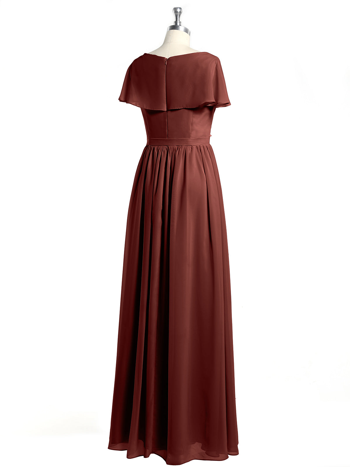 Vestidos largos de chiffon con mangas cap y abertura Terracota Tallas Grandes