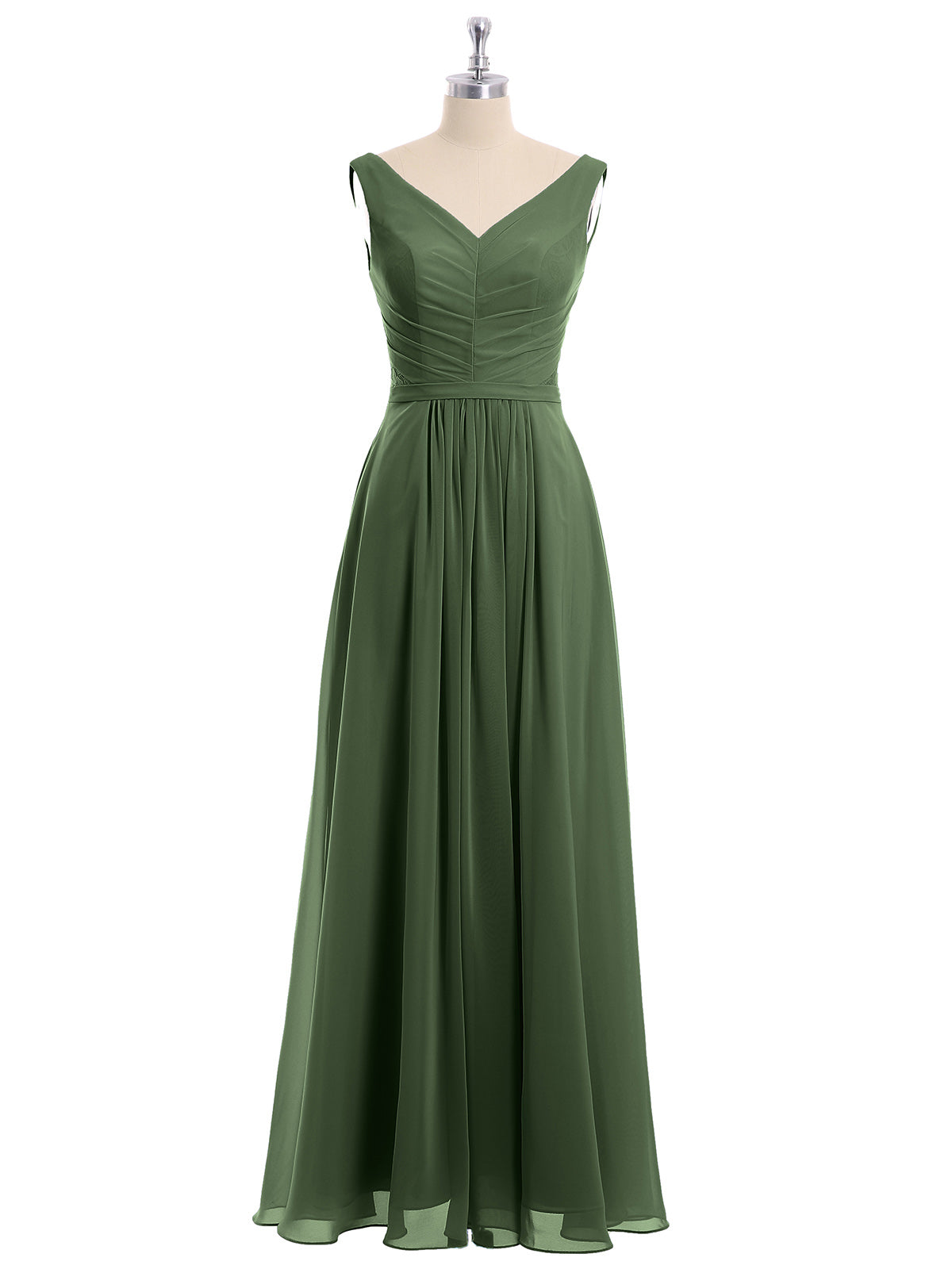 Georgia Escote En V Gasa Largo Vestido De Dama De Honor Verde Oliva Tallas Grandes