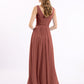 Georgia Escote En V Gasa Largo Vestido De Dama De Honor Terracota