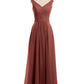 Georgia Escote En V Gasa Largo Vestido De Dama De Honor Terracota