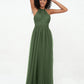 Vestidos boho máximos de tul con escote halter ilusión Verde Oliva Tallas Grandes