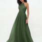 Vestidos boho máximos de tul con escote halter ilusión Verde Oliva Tallas Grandes