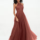 Vestidos boho máximos de tul con escote halter ilusión Terracota