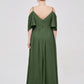 Vestidos de chiffon con tirantes finos y hombros descubiertos Verde Oliva Tallas Grandes