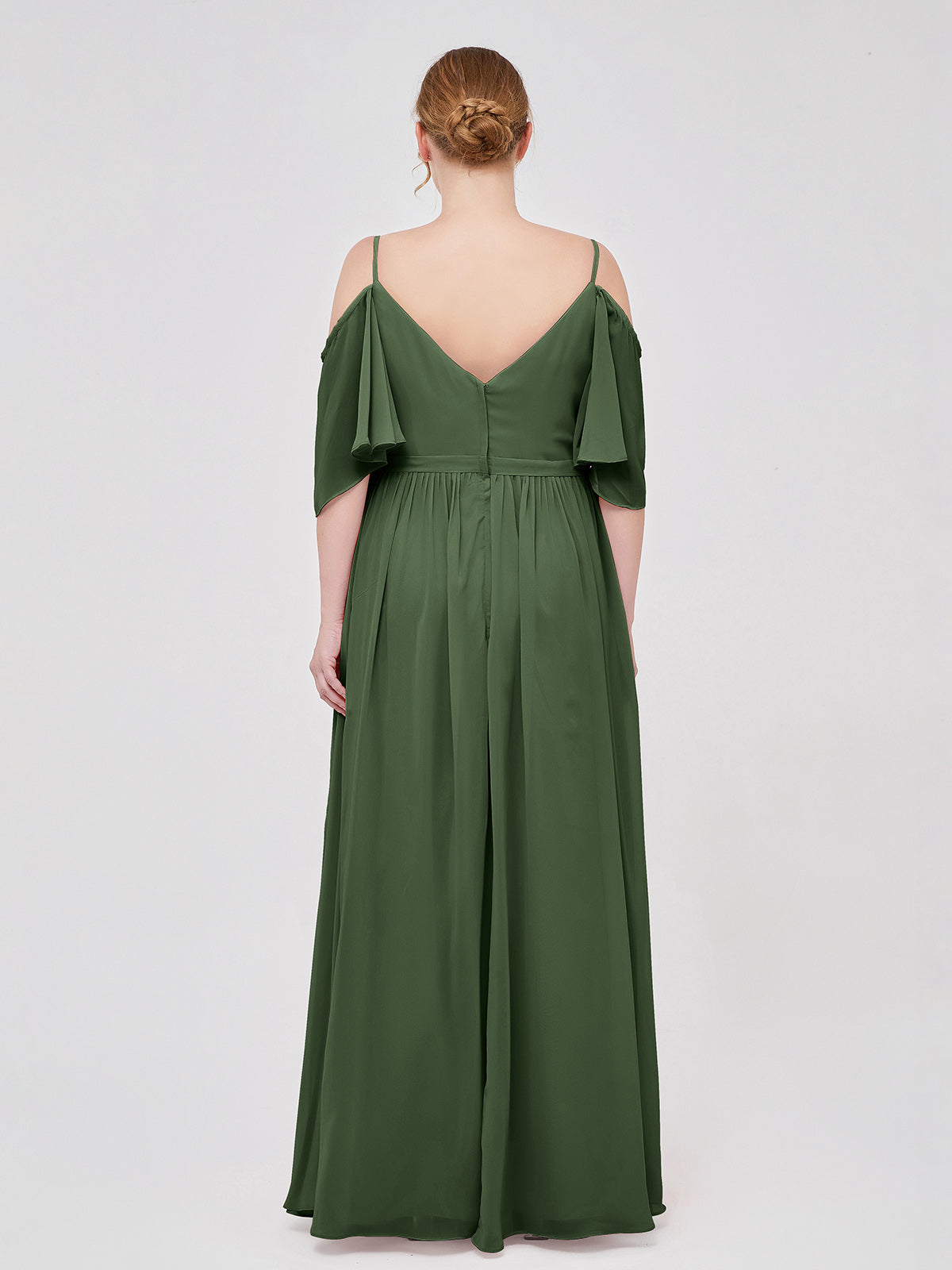 Vestidos de chiffon con tirantes finos y hombros descubiertos Verde Oliva Tallas Grandes