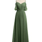 Vestidos de chiffon con tirantes finos y hombros descubiertos Verde Oliva Tallas Grandes