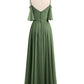 Vestidos de chiffon con tirantes finos y hombros descubiertos Verde Oliva Tallas Grandes