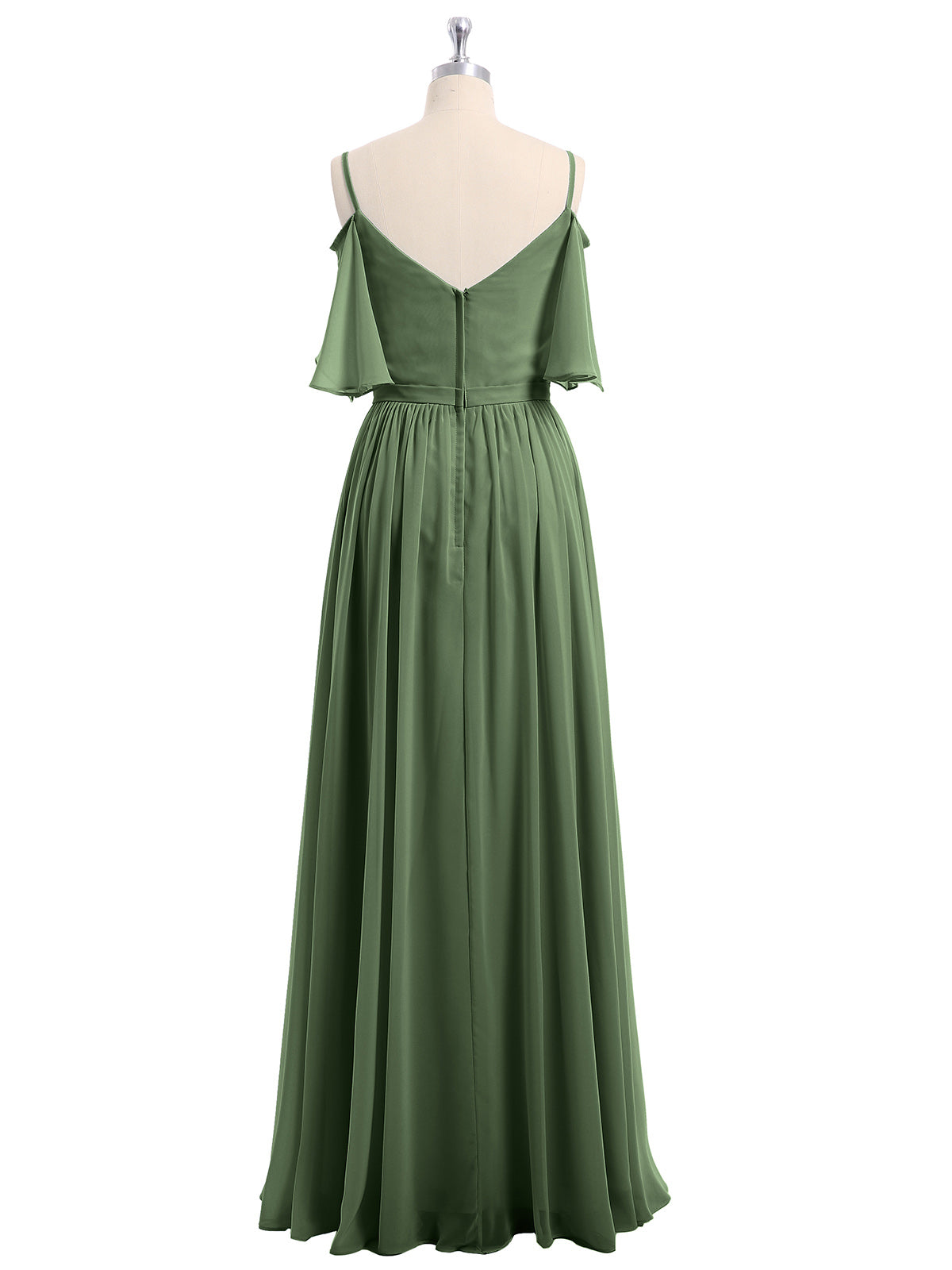 Vestidos de chiffon con tirantes finos y hombros descubiertos Verde Oliva Tallas Grandes