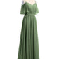 Vestidos de chiffon con tirantes finos y hombros descubiertos Verde Oliva Tallas Grandes