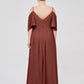 Vestidos de chiffon con tirantes finos y hombros descubiertos Terracota Tallas Grandes