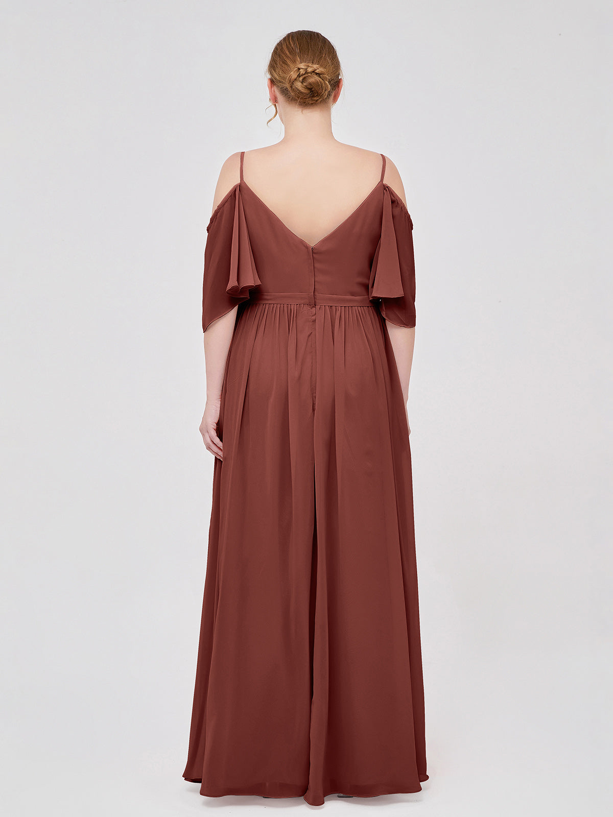 Vestidos de chiffon con tirantes finos y hombros descubiertos Terracota Tallas Grandes