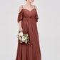 Vestidos de chiffon con tirantes finos y hombros descubiertos Terracota Tallas Grandes