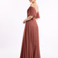 Vestidos de chiffon con tirantes finos y hombros descubiertos Terracota