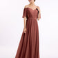 Vestidos de chiffon con tirantes finos y hombros descubiertos Terracota