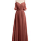 Vestidos de chiffon con tirantes finos y hombros descubiertos Terracota Tallas Grandes