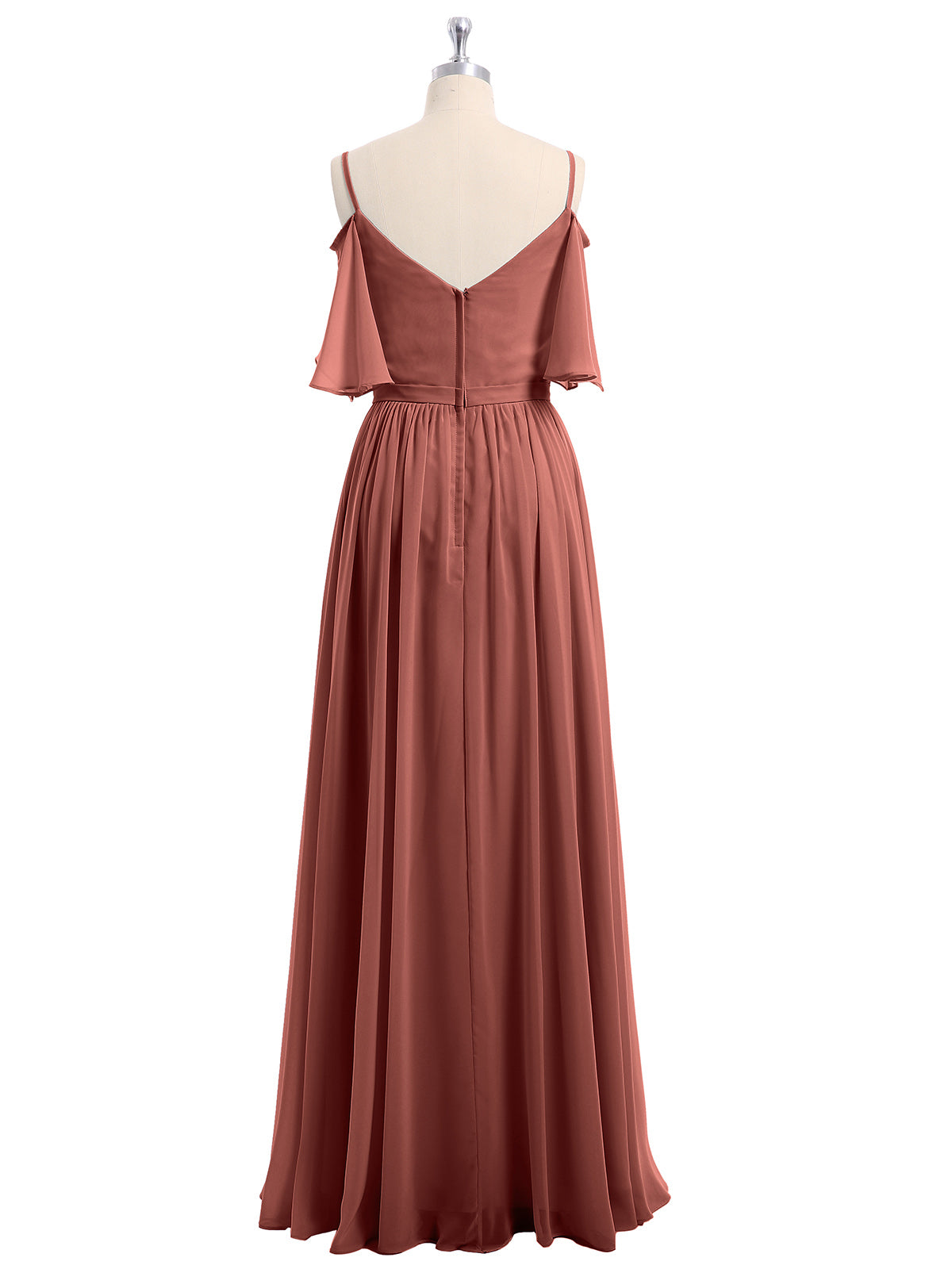 Vestidos de chiffon con tirantes finos y hombros descubiertos Terracota