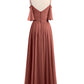 Vestidos de chiffon con tirantes finos y hombros descubiertos Terracota Tallas Grandes