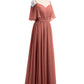 Vestidos de chiffon con tirantes finos y hombros descubiertos Terracota