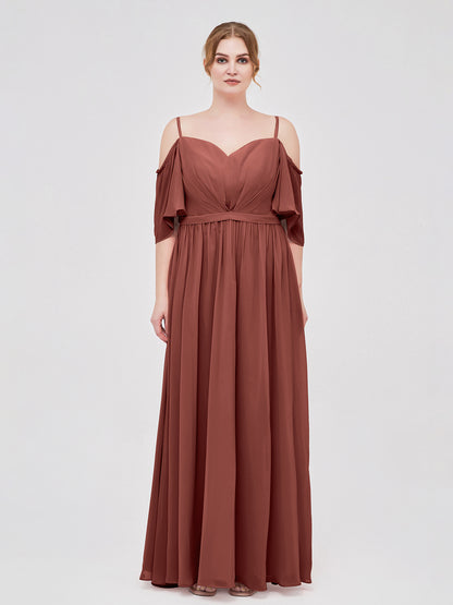 Vestidos de chiffon con tirantes finos y hombros descubiertos Terracota Tallas Grandes