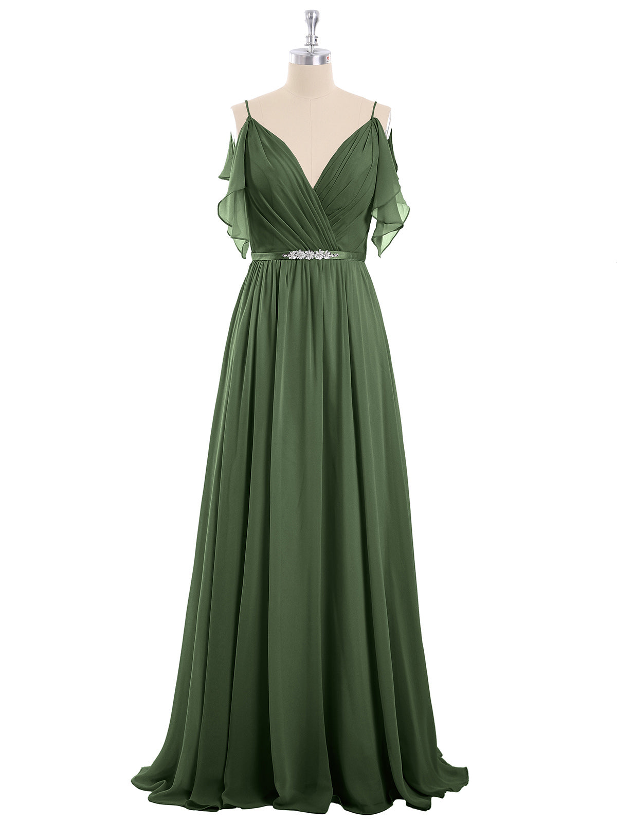 Gill Tirante Espagueti Gasa Vestido Con Escote En V Verde Oliva Tallas Grandes