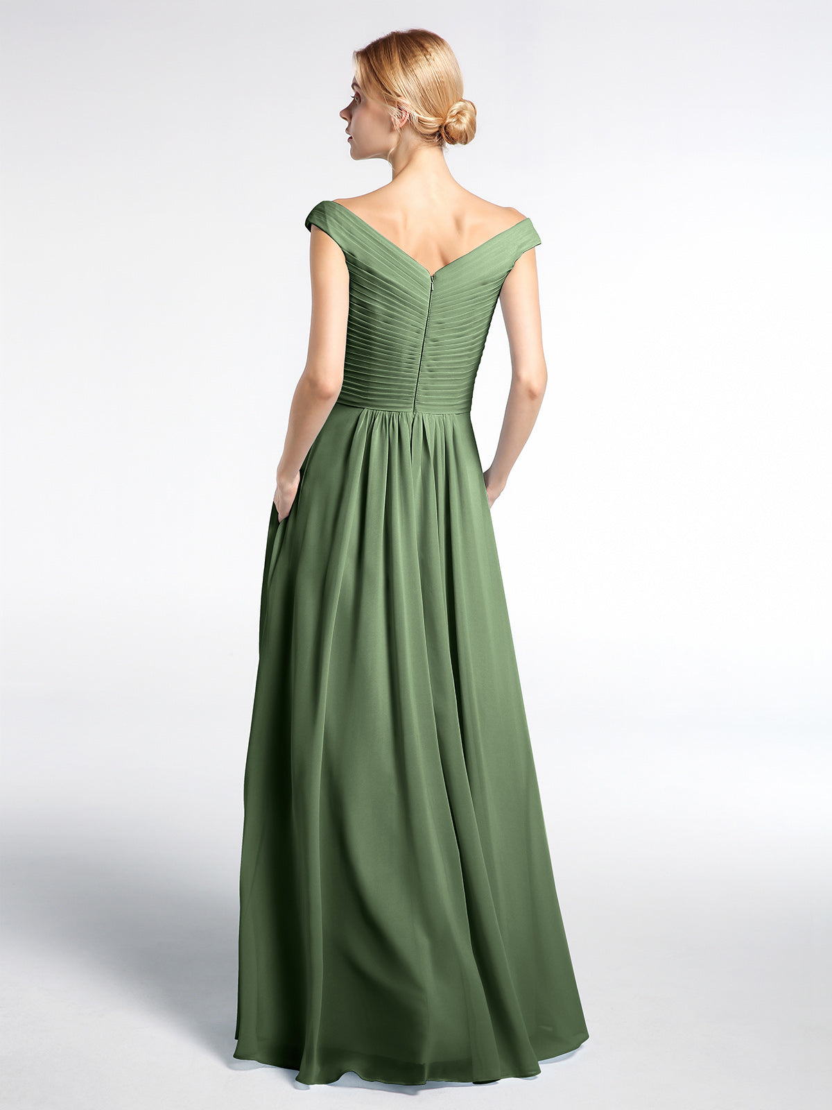 Vestido maxi con escote en V y hombros descubiertos con bolsillos Verde Oliva