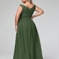 Vestido maxi con escote en V y hombros descubiertos con bolsillos Verde Oliva Tallas Grandes