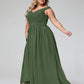 Vestido maxi con escote en V y hombros descubiertos con bolsillos Verde Oliva Tallas Grandes